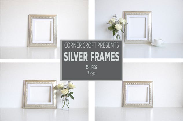 银色金色框艺术作品照片展示样机 Silver photo Frame Mockup Bundle插图(3)