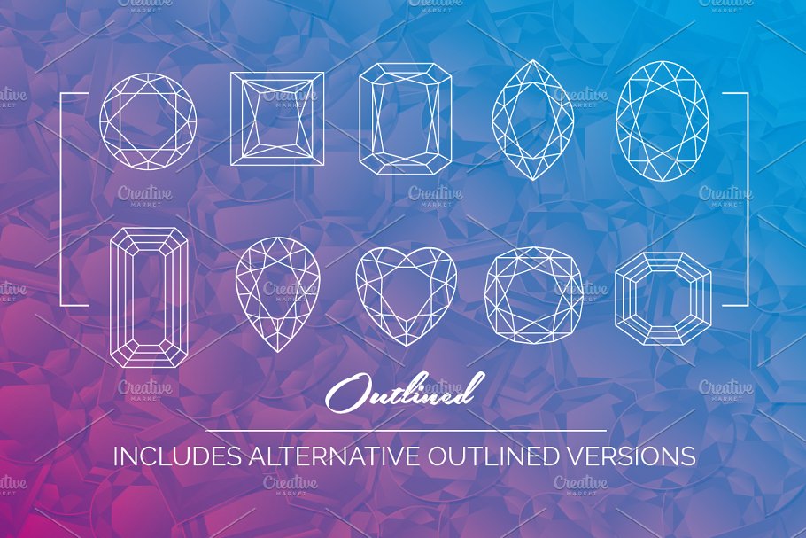 多边几何宝石菱形钻石矢量插图 Ten Diamond Vector Shapes插图(2)