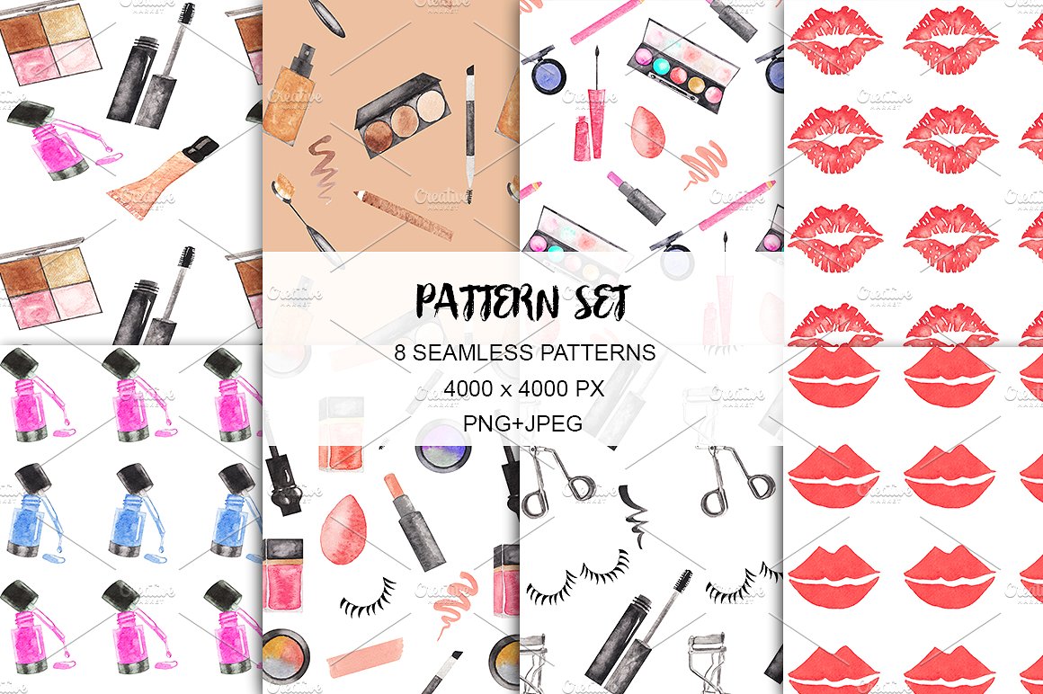 50个时尚手绘情人节风格的女性化妆品背景纹理集合插图(3)