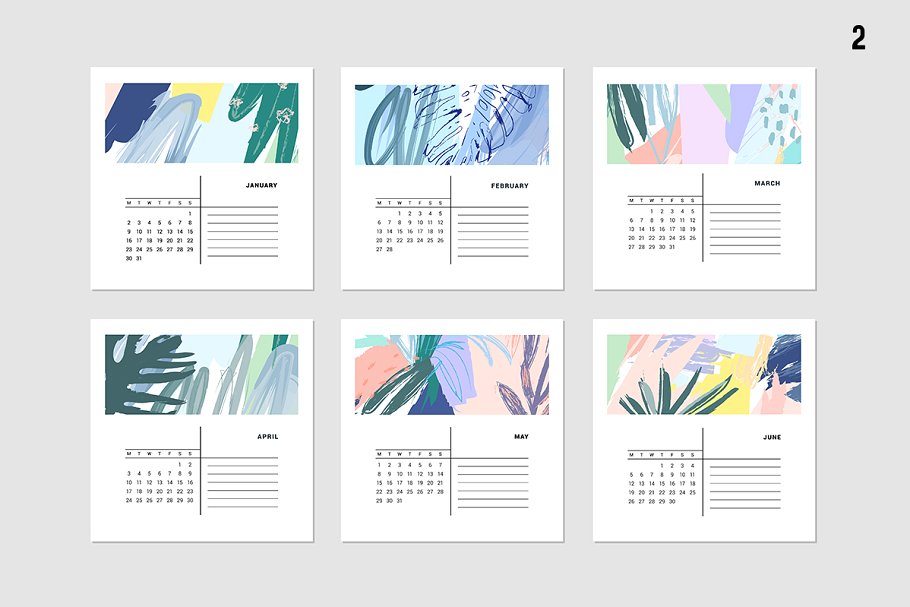 水彩涂鸦日历模板 2017 CALENDARS | raster & vector插图(3)