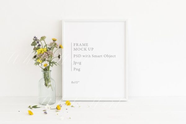 极简长方体画框相框样机模板 Frame mock up – floral – 8×10"