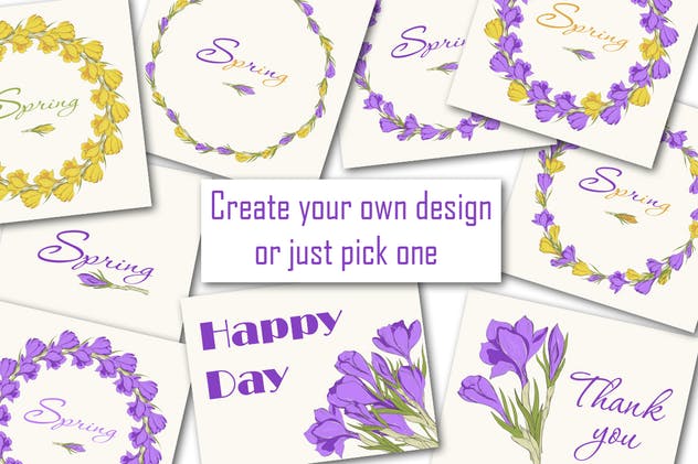 春天藏红花水彩插画设计素材 Crocus. Spring Flowers collection插图(1)