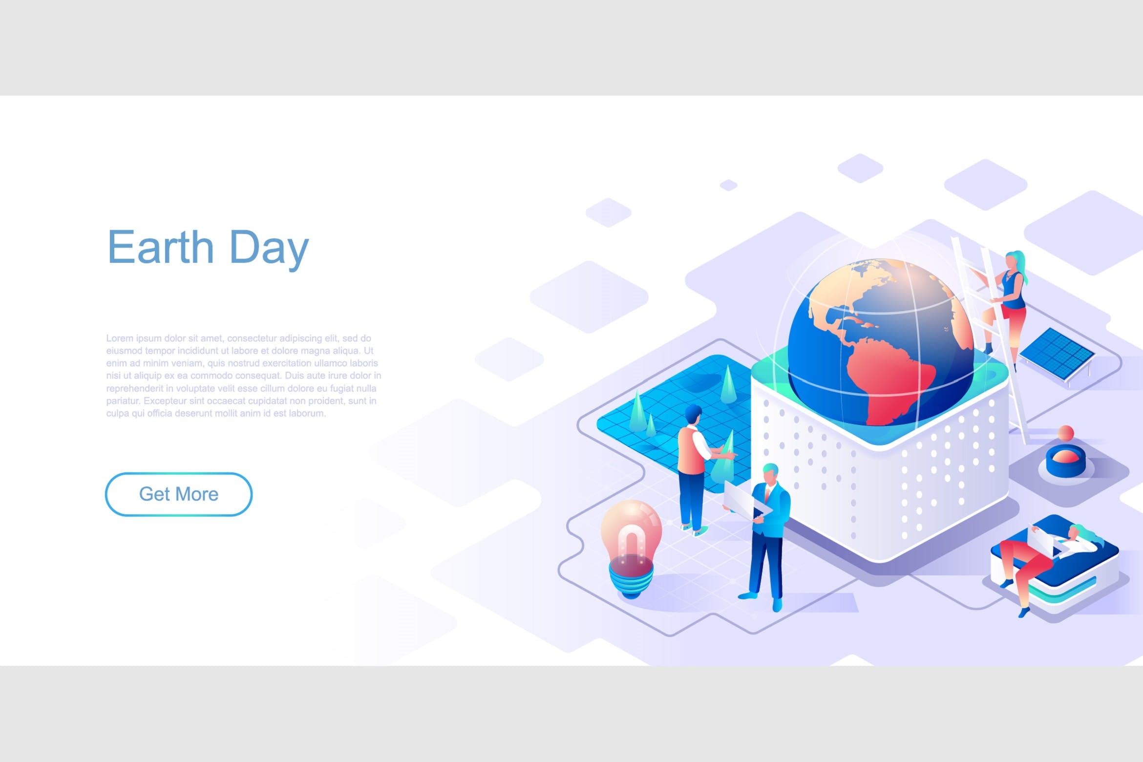 地球日主题扁平化网站设计等距素材库精选概念插画 Earth Day Isometric Flat Concept Header插图