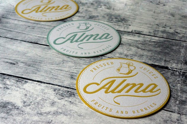 复古圆形杯垫标签展示样机 Coaster Round Label Mockup插图(6)