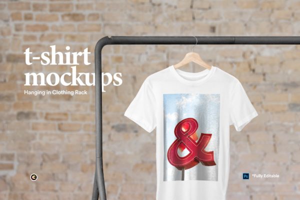 晾晒状态T恤产品展示样机素材库精选模板 Hanging T-Shirt Mockup