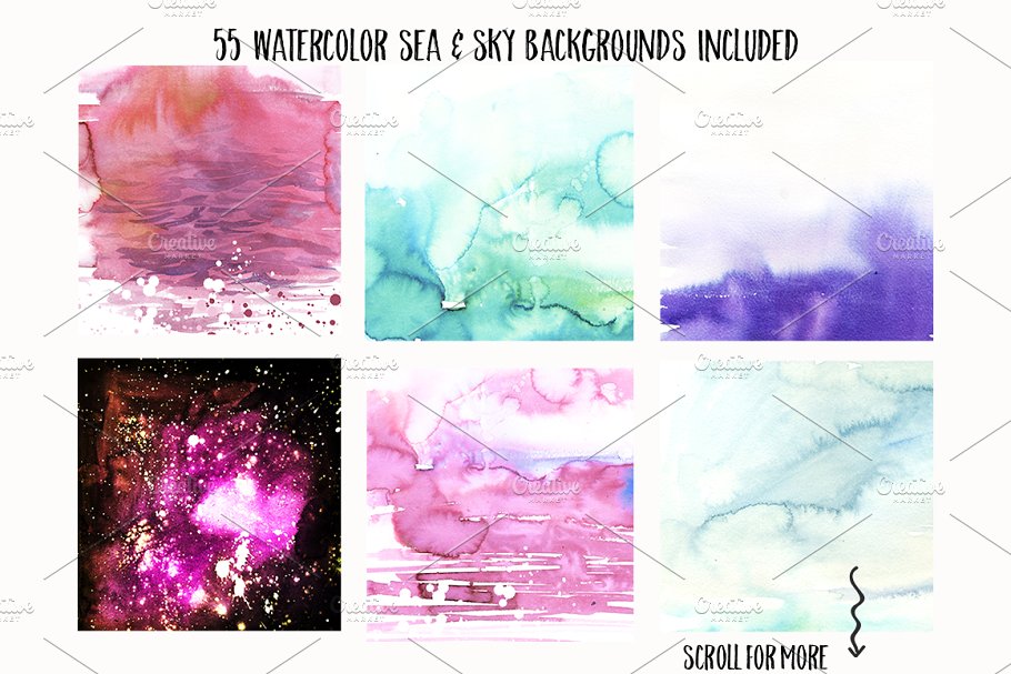 海景水彩场景设计素材包 Watercolor Trees Palms SeaScape Kit.插图(4)