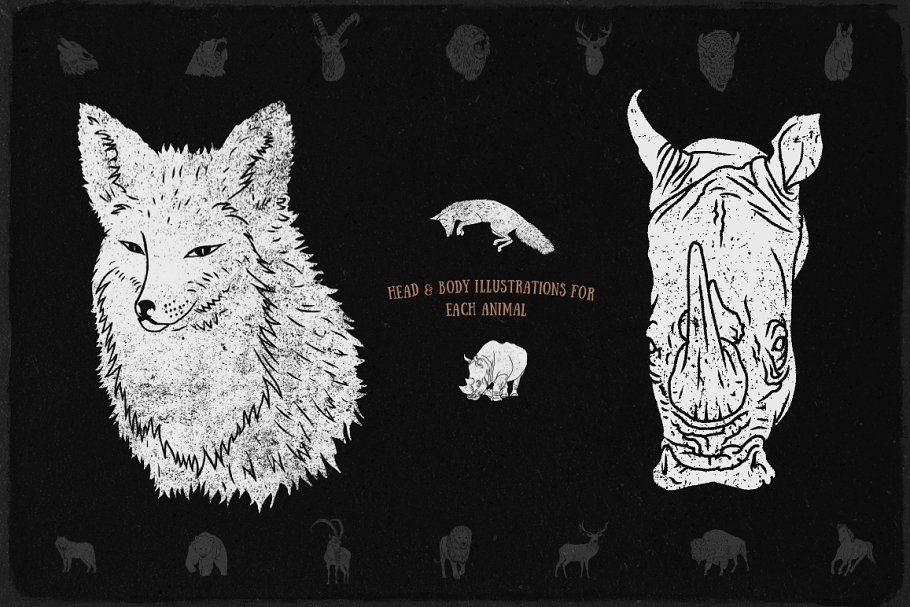 手绘动物图形复古Logo设计模板 Hand Drawn Animals Vintage Logo Kit插图(2)