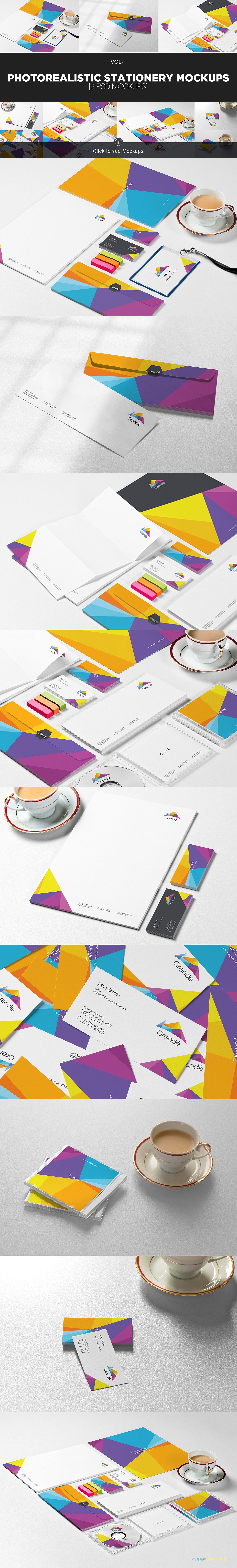 企业品牌物料样机（名片、信纸、工牌…） Beautiful Stationery Mockups Bundle插图