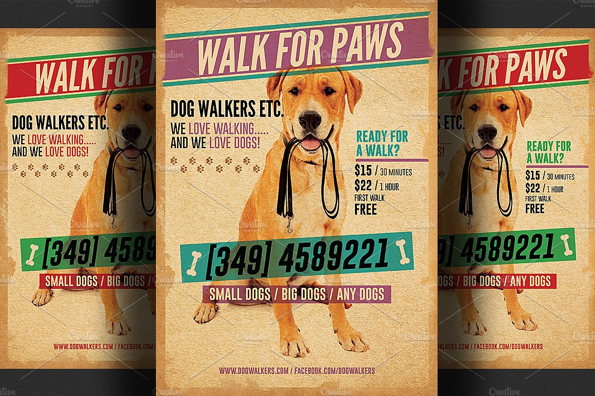 小狗宠物传单海报模板2 Dog Walkers Flyer Template 2插图