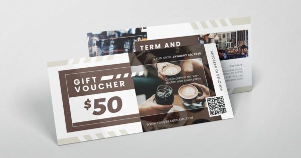 咖啡厅礼品券/优惠券设计AI&amp;PSD模板 Coffeeshop AI and PSD Gift Voucher