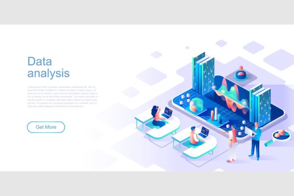 数据分析主题网站设计等距素材库精选概念插画 Data Analysis Isometric Flat Concept Header