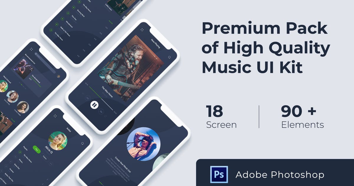 在线音乐应用UI界面设计PSD模板插图