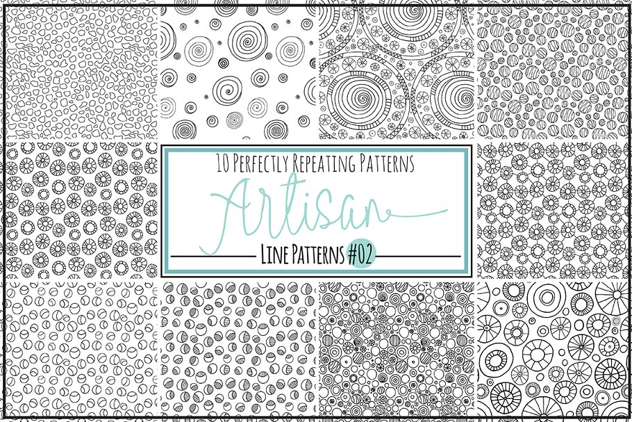 手绘线条圆形重复图案纹理合集 Circle Repeat Patterns – Line插图