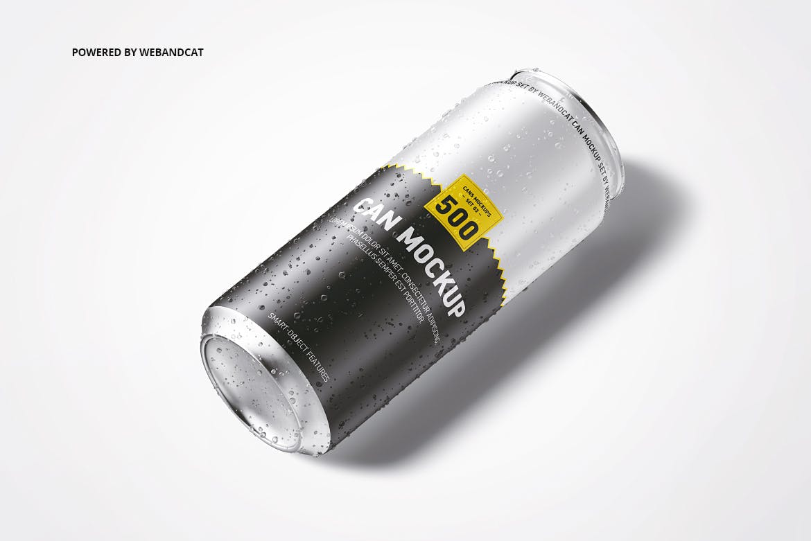 水滴效果图500毫升易拉罐外观设计效果图素材库精选 500ml Can Mockup with Water Droplets插图(6)