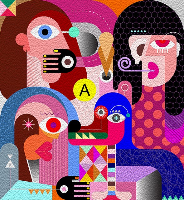 妇女与宠物抽象矢量插画素材库精选素材 Three Women And A Dog vector illustration插图(2)