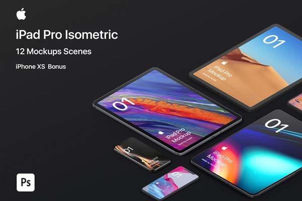 精品：独立的 iPad Pro 12 样机+iPhone XS 2.5视角效果套装下载 [PSD]