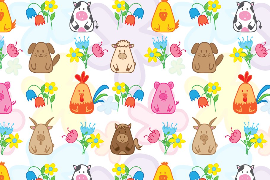 手绘涂鸦农场动物设计元素图案 Doodle farm animals插图(4)