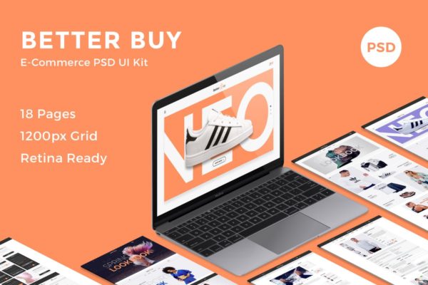 现代化电商网站设计UI套件 Better Buy – E-Commerce PSD UI Kit