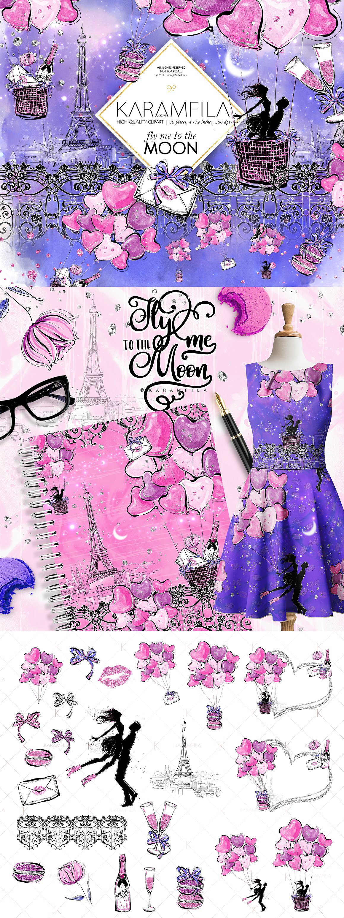 手绘2018流行色风格的情人节元素集合（png）插图(1)