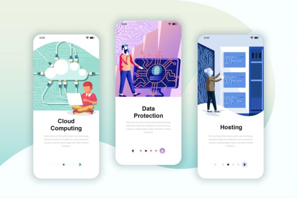 云计算/数据保护/服务器托管主题素材库精选概念插画APP启动页模板 Instagram Stories Onboarding Screens Mobile App