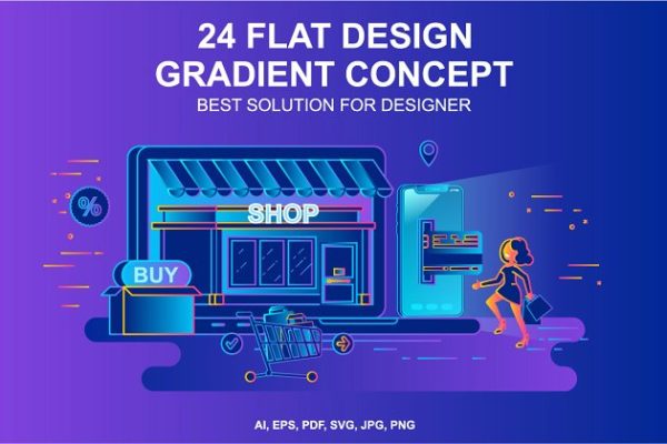 渐变扁平化概念矢量插图 Gradient Flat Design Concepts