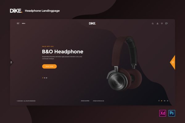 耳机品牌网站着陆页设计模板[PSD&amp;XD] Dike – Headphone Landing page Template