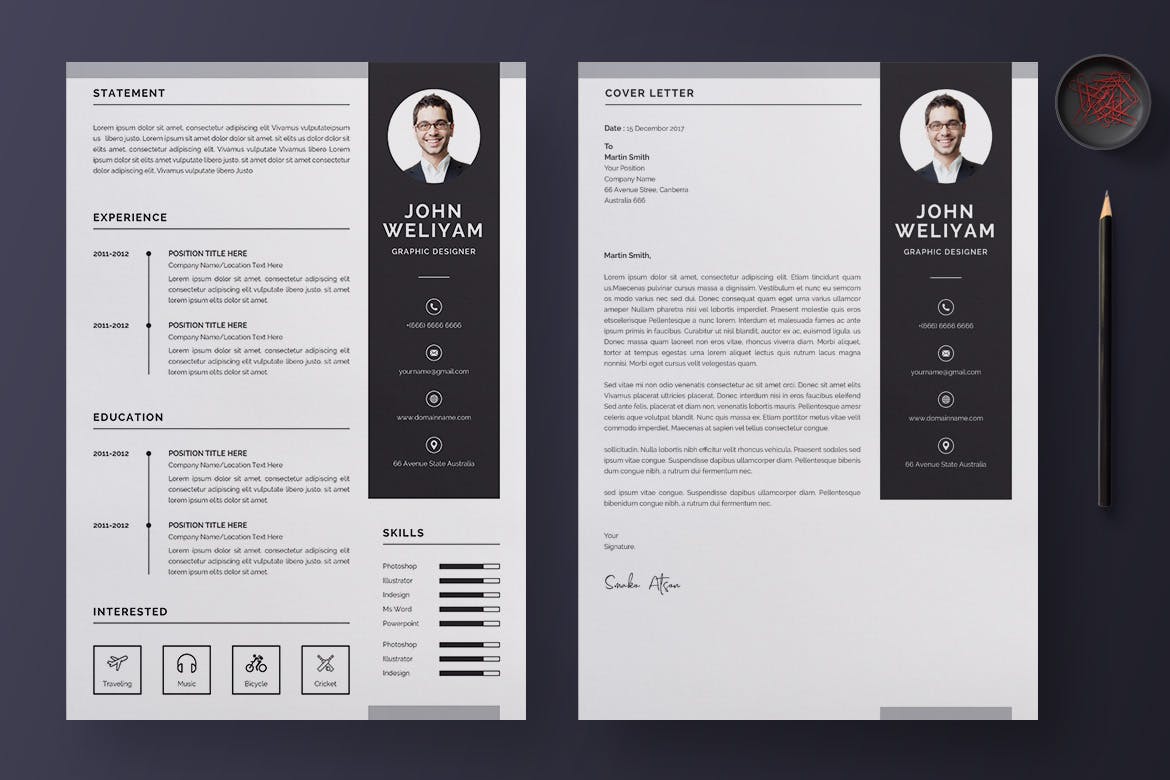 经典两列式排版风格电子素材库精选简历模板v3 Creative Resume / CV Template插图(2)