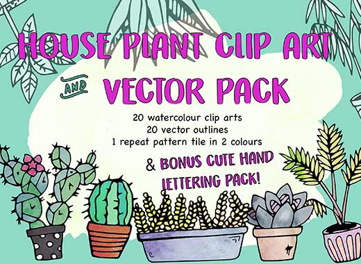 精致的室内植物剪贴画和涂鸦风格卡通素材下载[png]