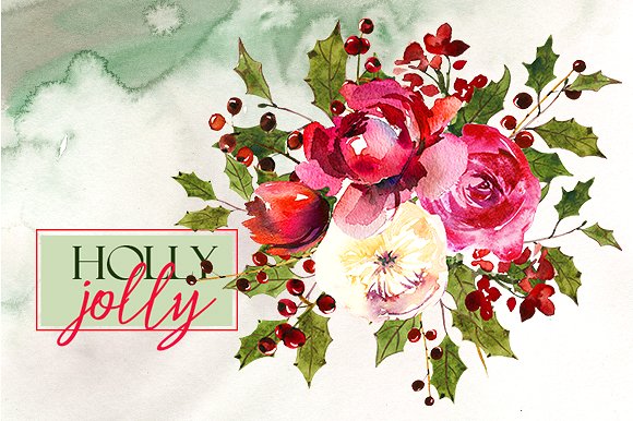 圣诞水彩剪辑集(一堆圣诞元素) Holly Steams Christmas Watercolors插图(2)
