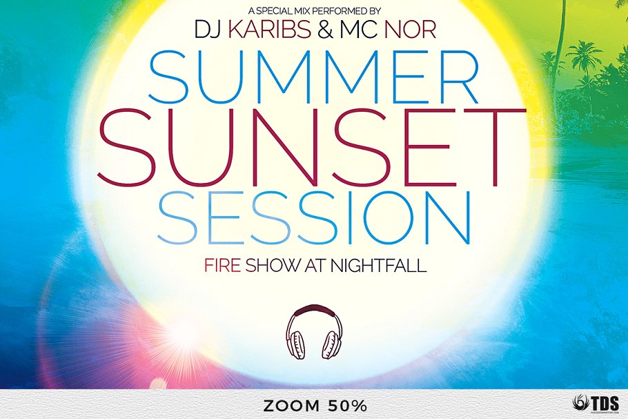 夏季海滩派对宣传单PSD模板 Summer Sunset Flyer PSD插图(6)