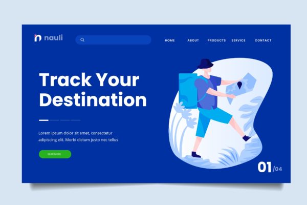 野营导航主题网站设计矢量插画素材 Camping Tracking Web Header PSD and AI Vector