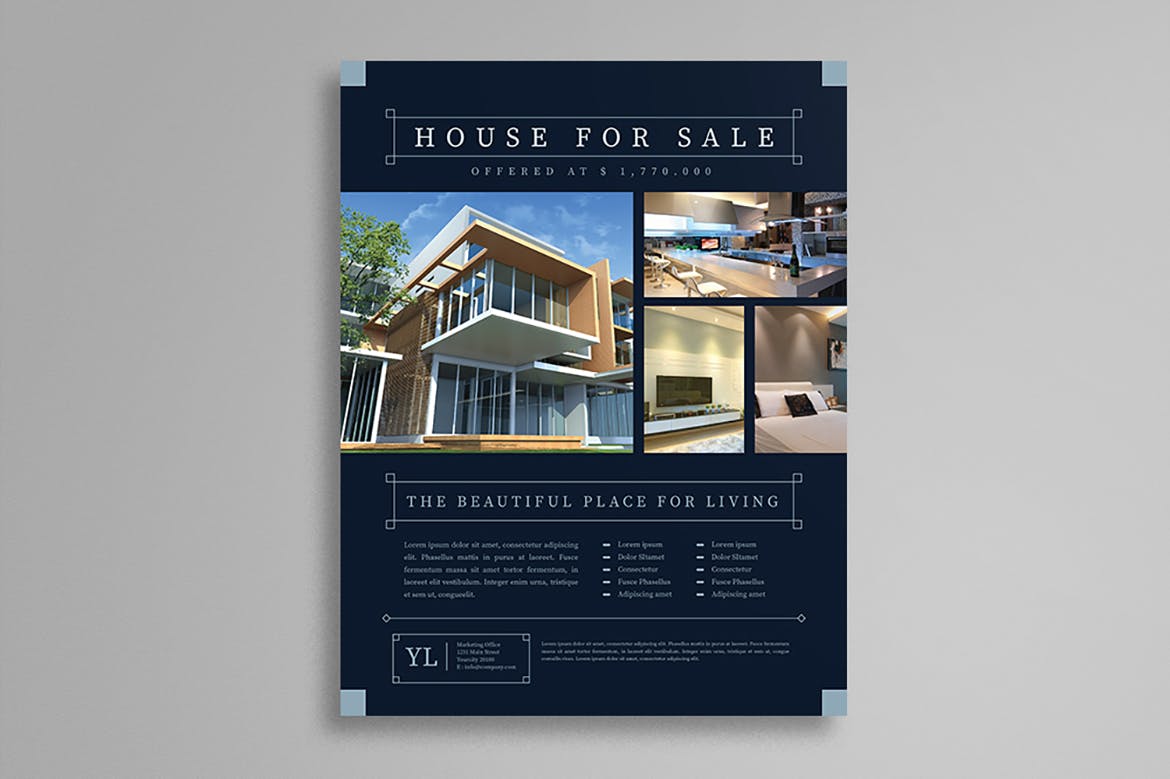 房地产销售租赁海报传单设计模板 Vintage Real Estate Flyer插图(1)