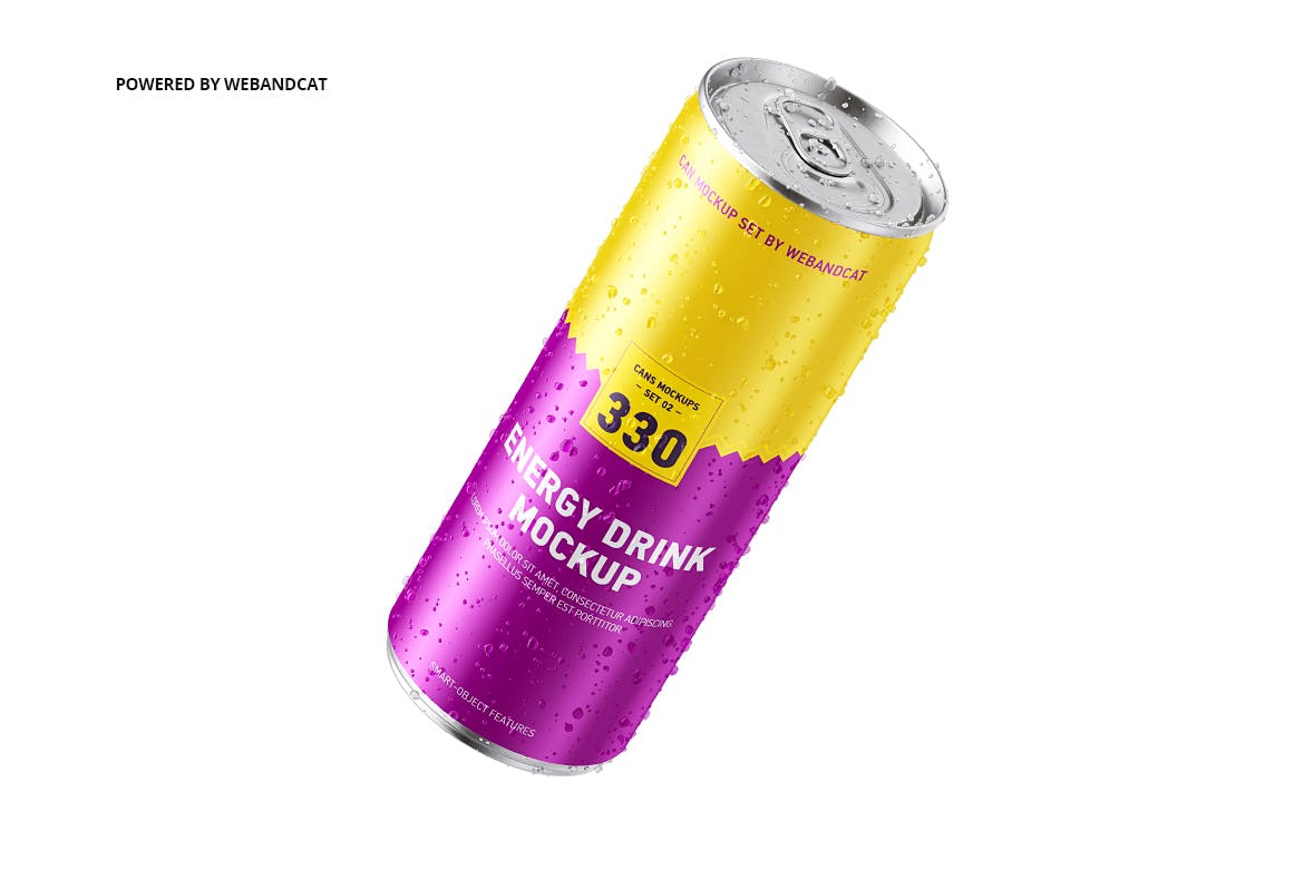 能量饮料罐头外观设计样机模板 Energy Drink Can Mock-up with Water Droplets插图(2)