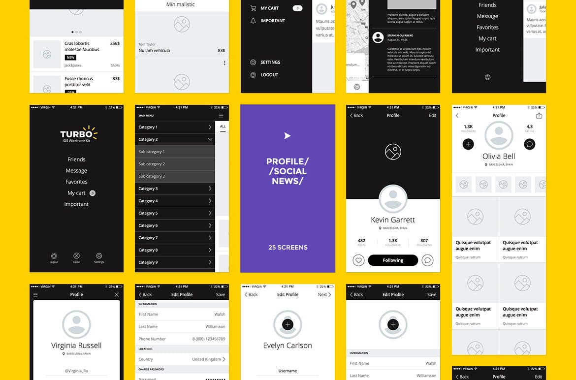 100个iOS应用界面设计线框图设计套件 Turbo iOS Wireframe Kit插图(6)
