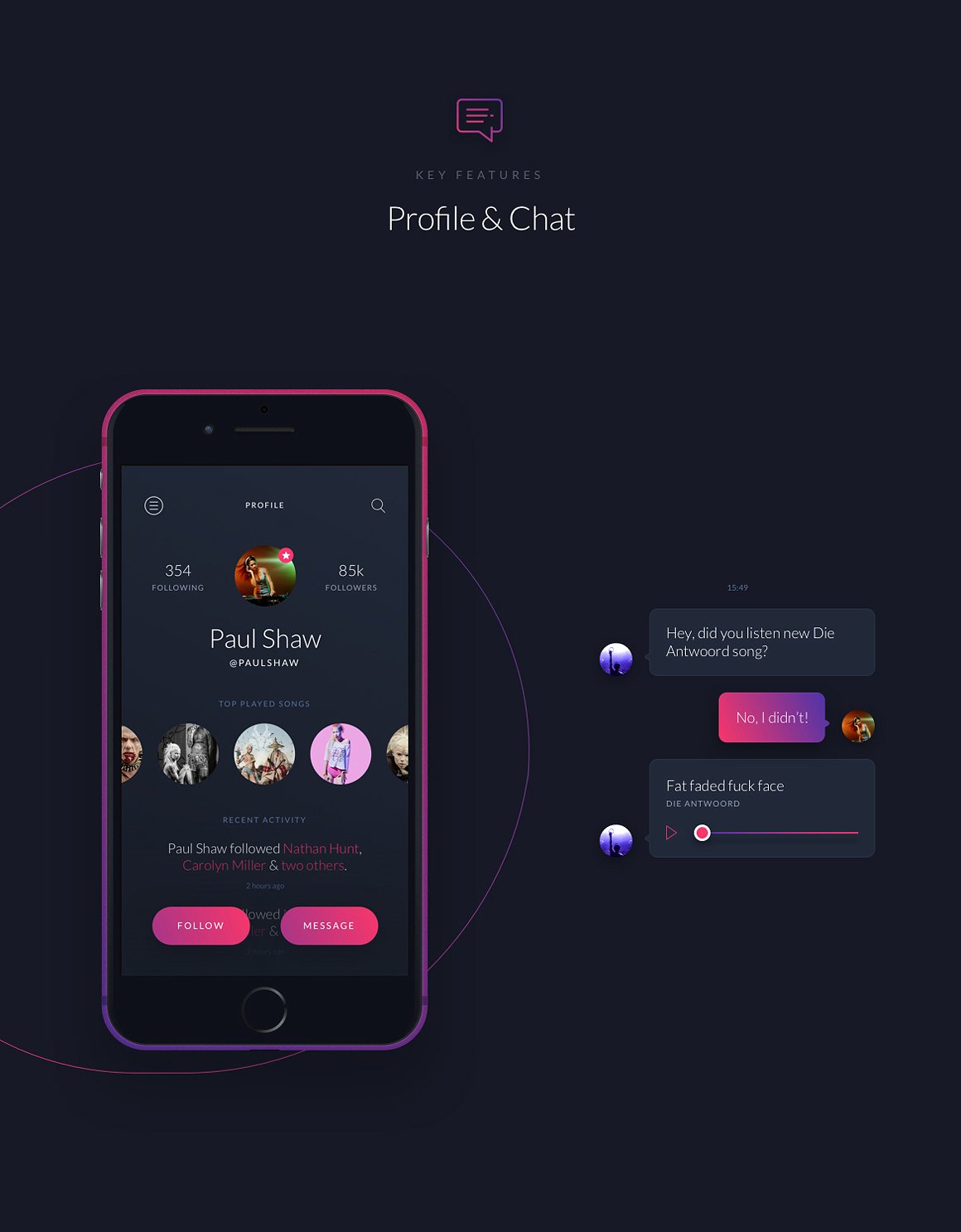 酷黑风格音乐应用设计 UI 套件 Music UI/UX Mobile App Kit插图(4)