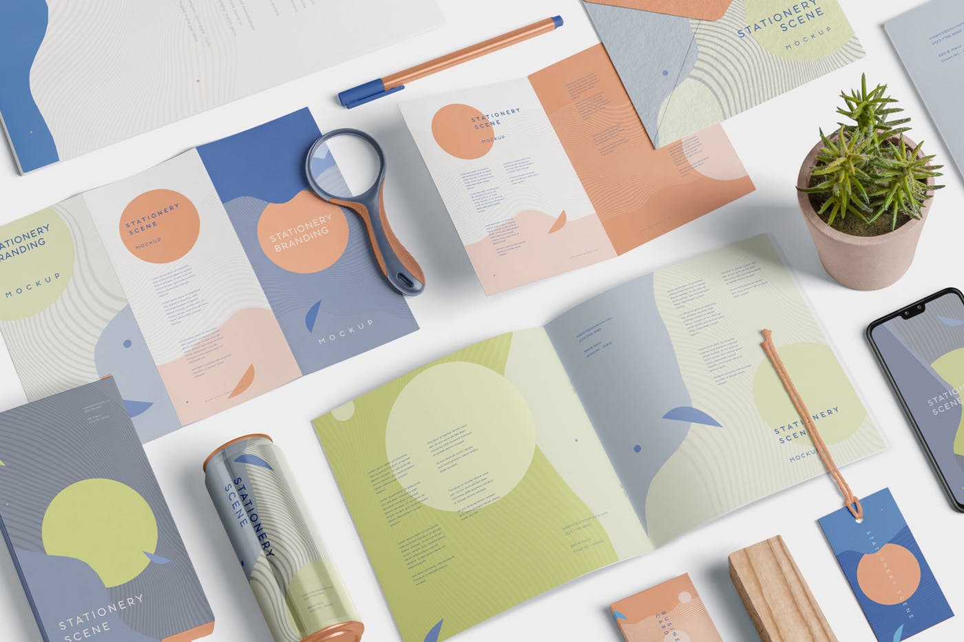 创意品牌VI视觉设计办公用品套装等距网格样机模板 Stationery Mockup Scenes插图(2)