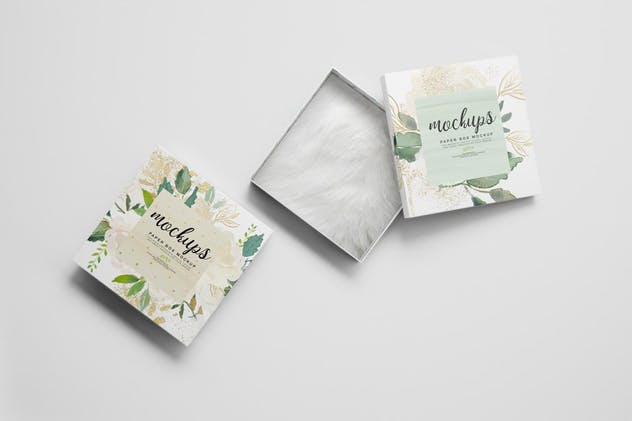 高端方形纸制首饰盒样机 Square Paper Jewelry Box Mockup插图(1)