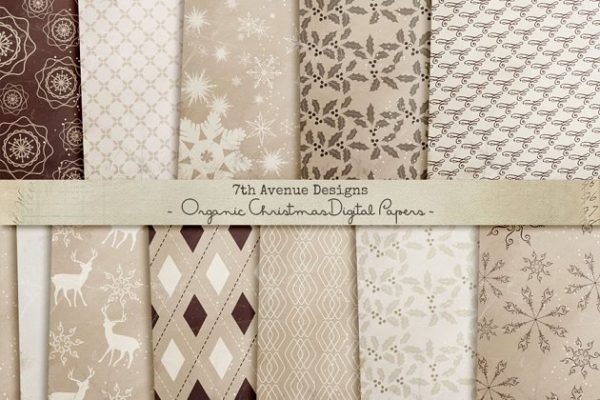 经典圣诞主题包装纸张纹理 Organic Christmas Digital Papers