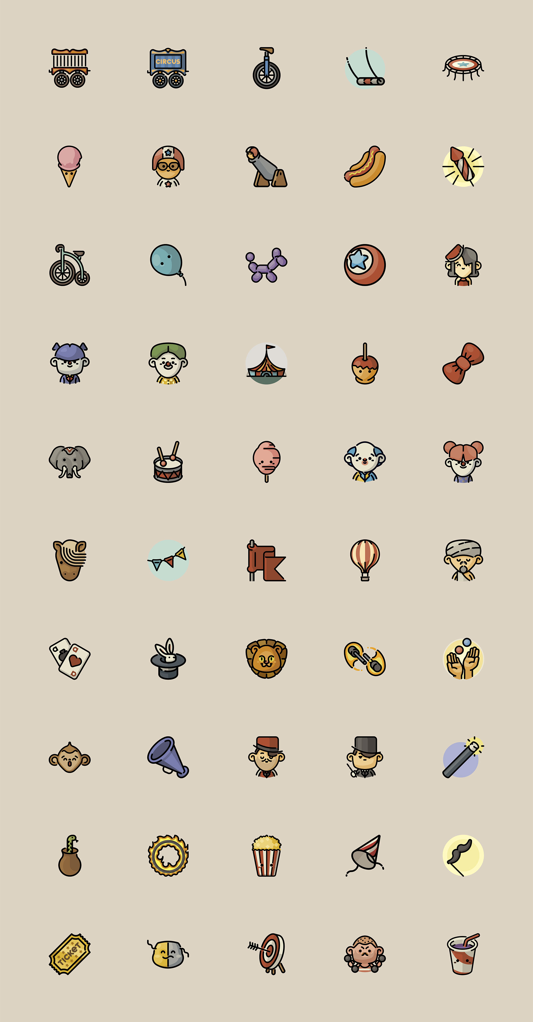 50 枚复古马戏团元素图标