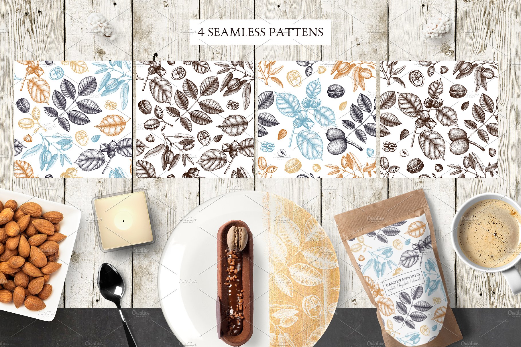 杏仁/榛子/核桃矢量插画套装 Vector Almond, Hazelnut & Walnut Set插图(8)