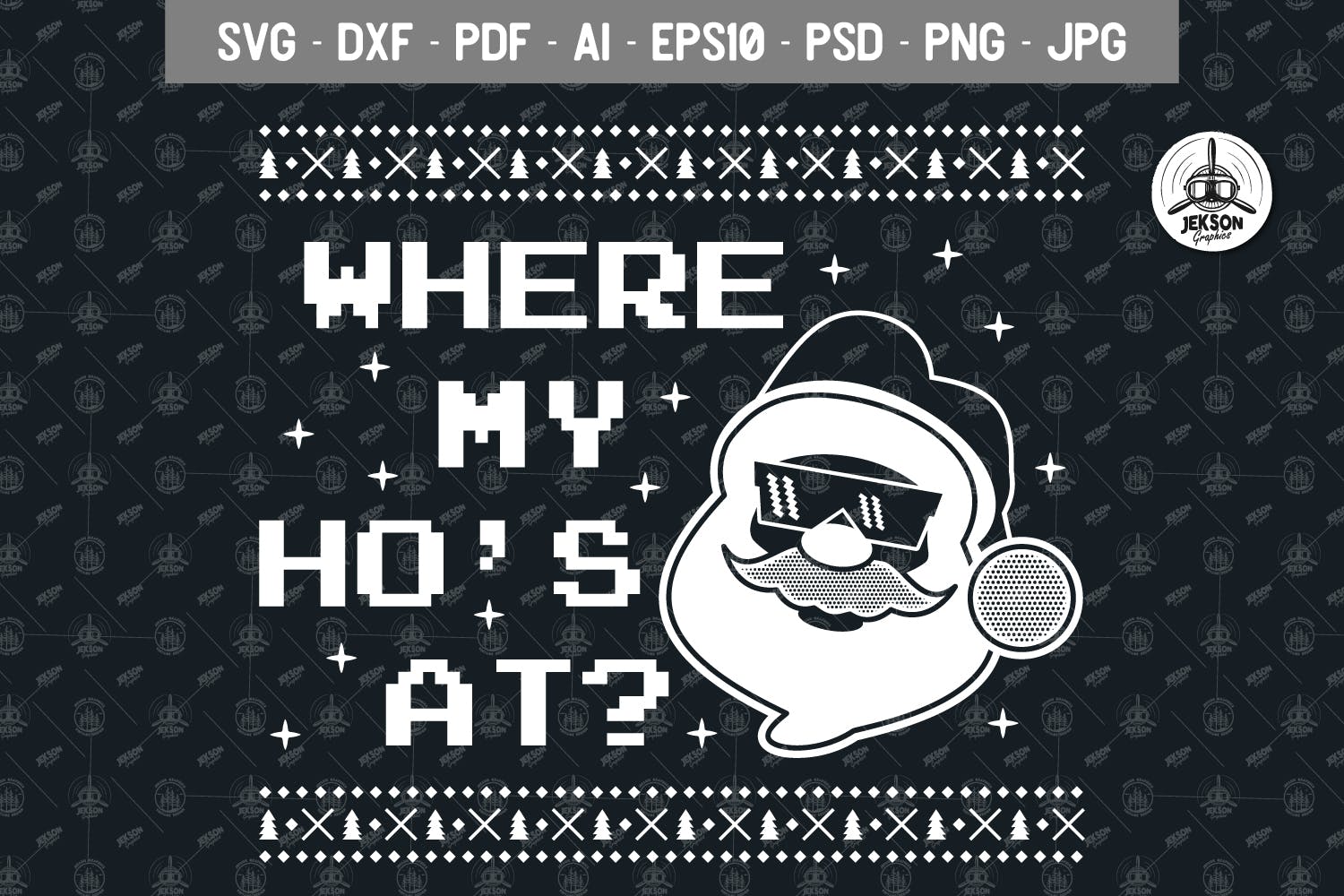 圣诞老人毛衣T恤印花手绘图案设计素材 Christmas Santa Sweater T-Shirt Design. Xmas Party插图(1)