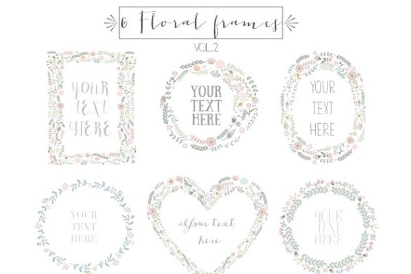 6款花卉花框剪贴画 6 Floral frames clipart, vol.2