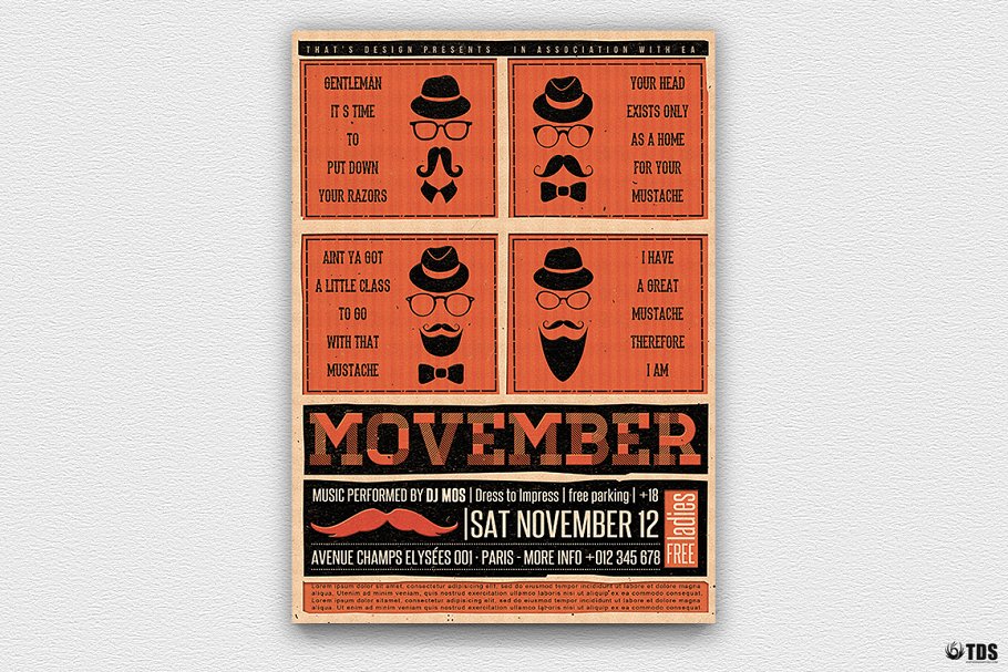音乐主题抽象传单PSD模板v1 Movember Flyer PSD V1插图(2)
