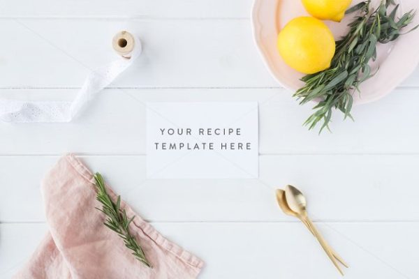 现代极简主义便签样机模板 Recipe card mock up – Psd+Jpg