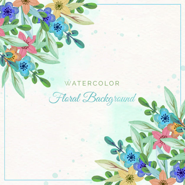 鲜花水彩背景图案 Colorful flowers background in watercolor style插图