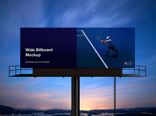 户外大型广告牌效果图样机模板 Wide Billboard Mockup