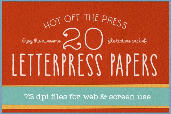 20款凸版印刷纹理纸张素材套装 72 dpi KD Letterpress Paper Textures Pack