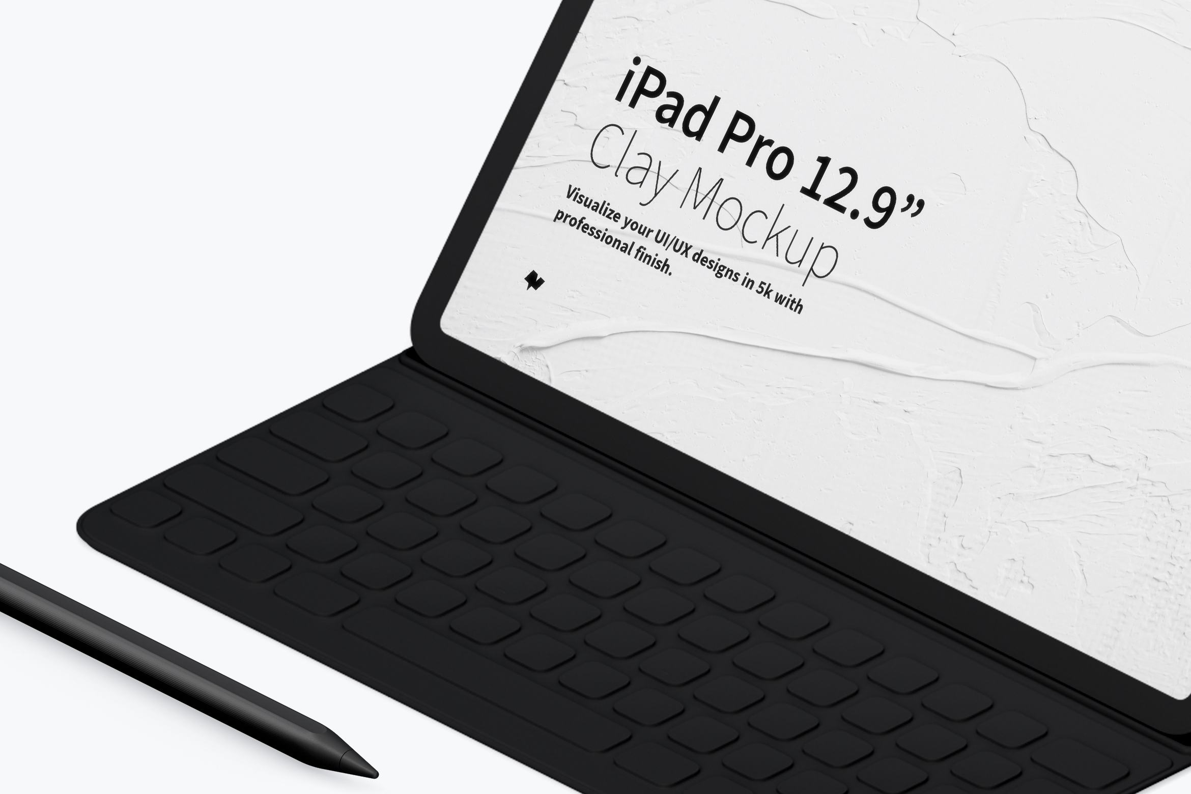 12.9寸带键盘iPad Pro平板电脑等距右视图样机 Clay iPad Pro 12.9” Mockup, Isometric Right View With Keyboard插图(2)