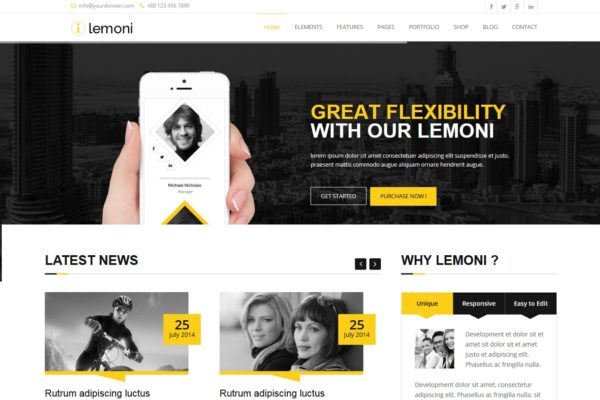 多用途企业网站设计PSD模板[28个页面] Lemoni – Pixel Perfect &amp; Multipurpose PSD Template