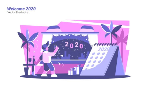 迎接2020主题新年矢量插画素材 Welcome 2020 – Vector Illustration